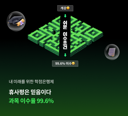 내 미래를 위한 학점은행제 휴사평은 믿음이다 과목 이수율 99.6%